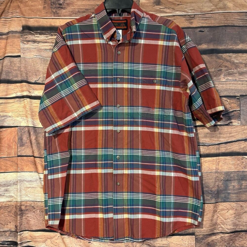 Wrangler Twenty X Shirt Mens Large Red Multicolor Plaid Short Sleeve MJ8474M